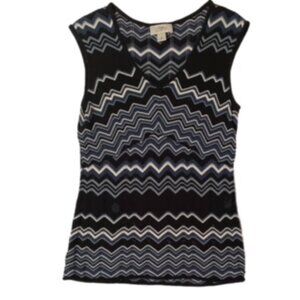 Vintage Ann Taylor Loft Women's Extra Small Blue White Chevron Sleeveless Blouse
